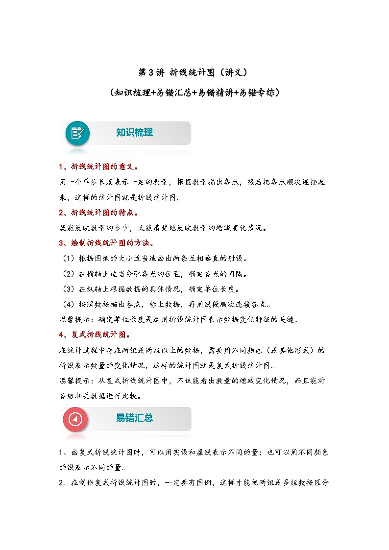 【易错精编讲义】苏教版数学五年级下册:第3讲《折线统计图》知识梳理讲义+易错练习01