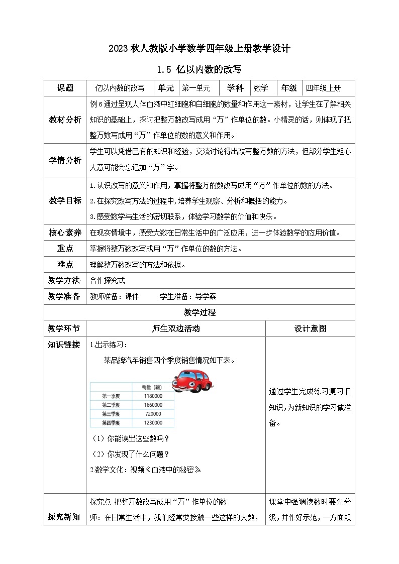 【核心素养】人教版数学四年级上册-1.5 亿以内数的改写-课件+教案+学案+分层作业（含教学反思和答案）01