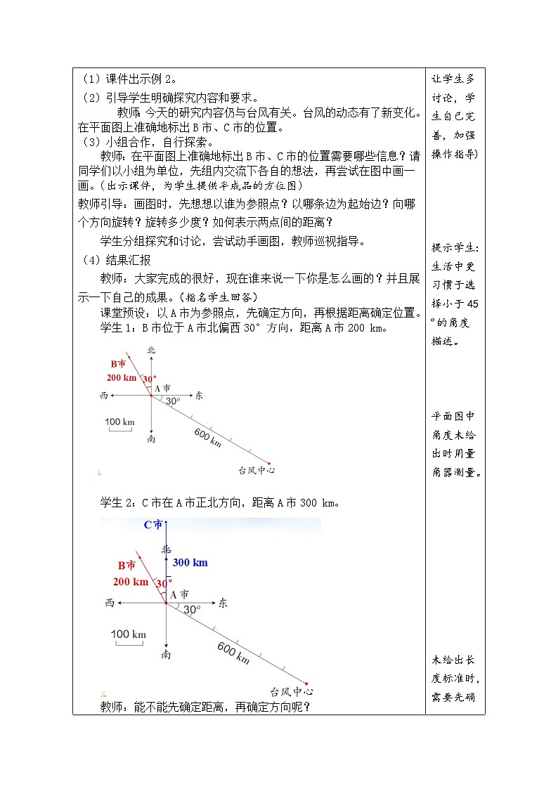 2.2 根据方向和距离的描述,在图上确定某个点的位置(教案)人教版六年级上册数学02