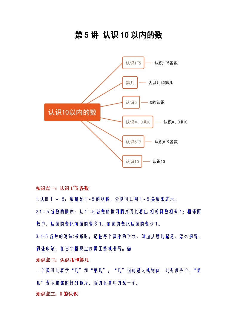 【期中复习】苏教版数学一年级上册--第5讲《认识10以内的数》复习讲义（教师版+学生版）.zip01