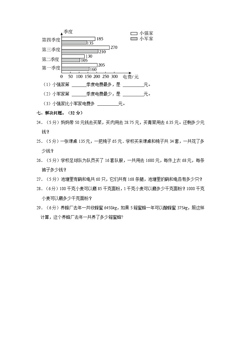 2022-2023学年新疆吐鲁番市四年级下学期期末数学试卷(含解析)第3页