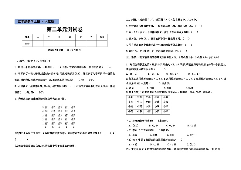 人教版五年级数学上册第2单元测试卷(含答案)第1页
