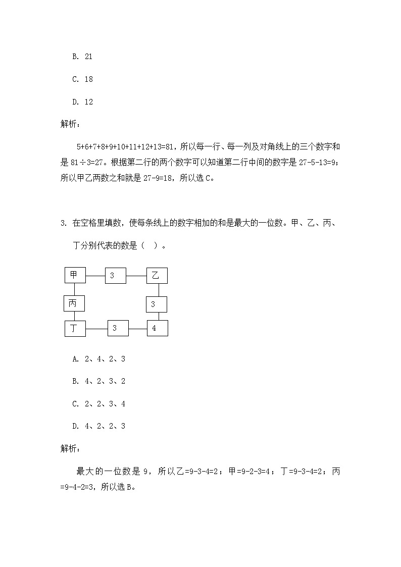 奥数三年级下册 第9讲:巧填数阵 作业第2页