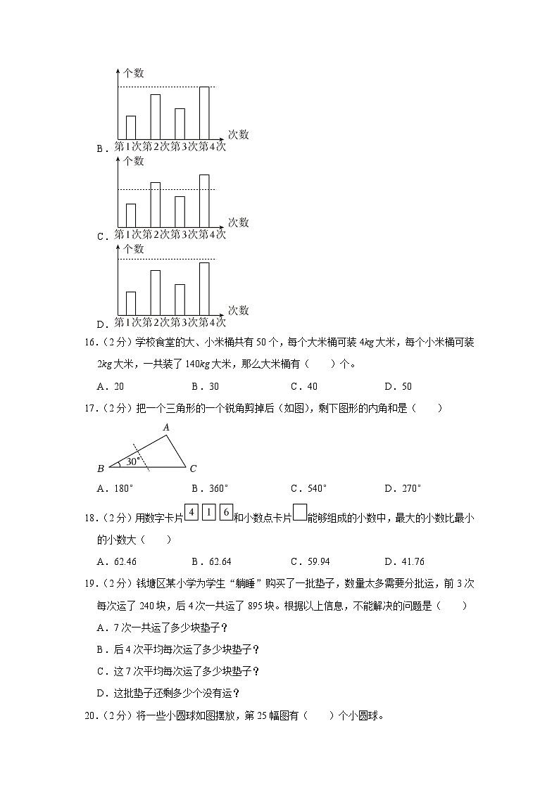 浙江省杭州市钱塘区部分校2022-2023学年四年级下学期5月综合评估数学试卷(月考)第3页
