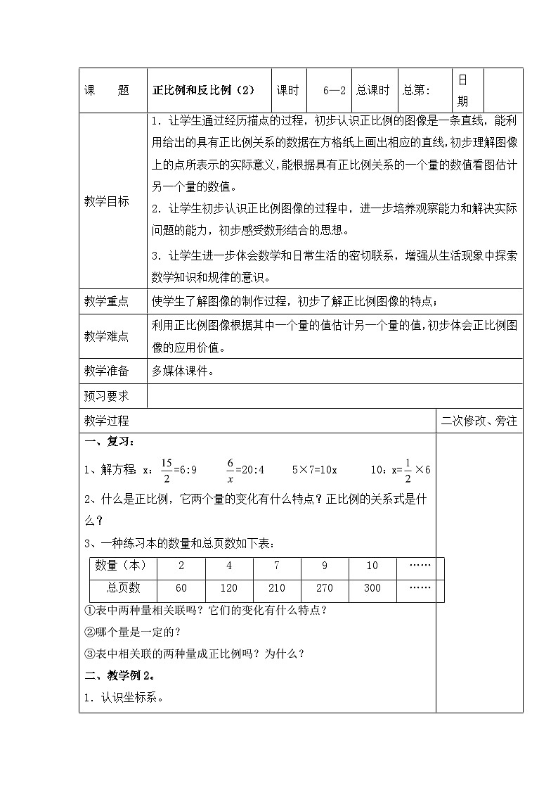 六年级下册数学教案6.2 正比例和反比例(2)_苏教版01