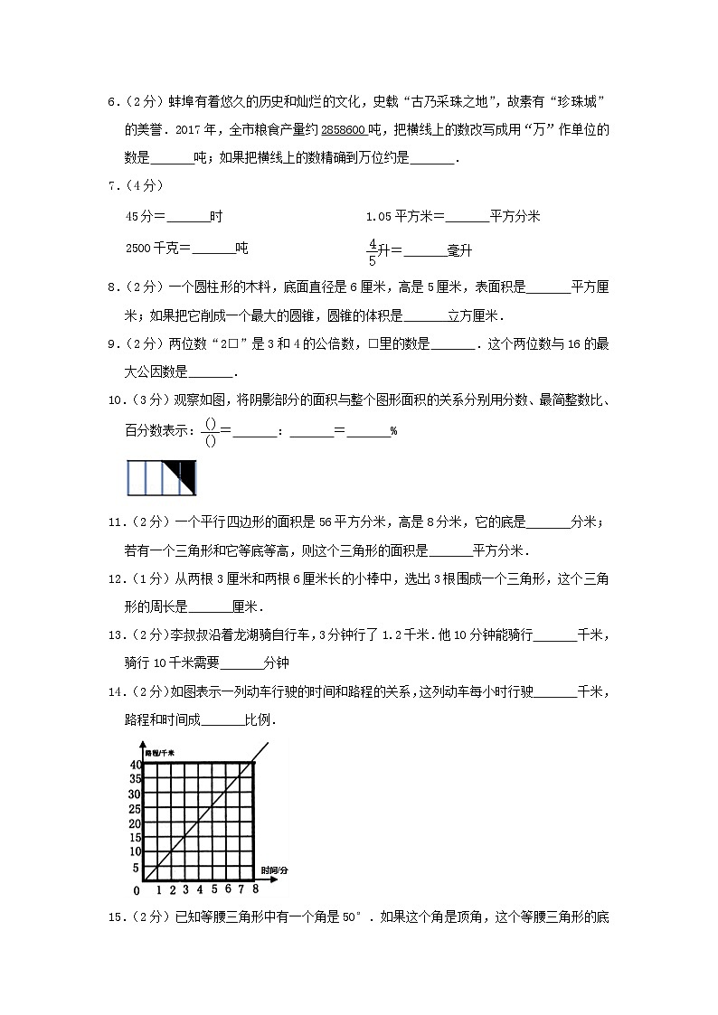 2020年安徽省蚌埠市怀远县小升初数学真题及答案02