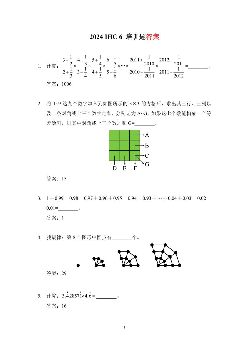 2024 IHC(希望杯) 6培训题六年级数学-学生版+答案版