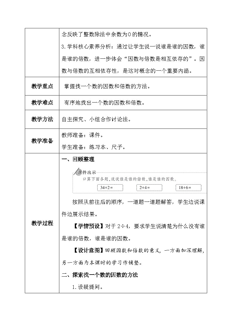 【核心素养】人教版小学数学五年级下册 2.2《因数和倍数》教案(1)第2页