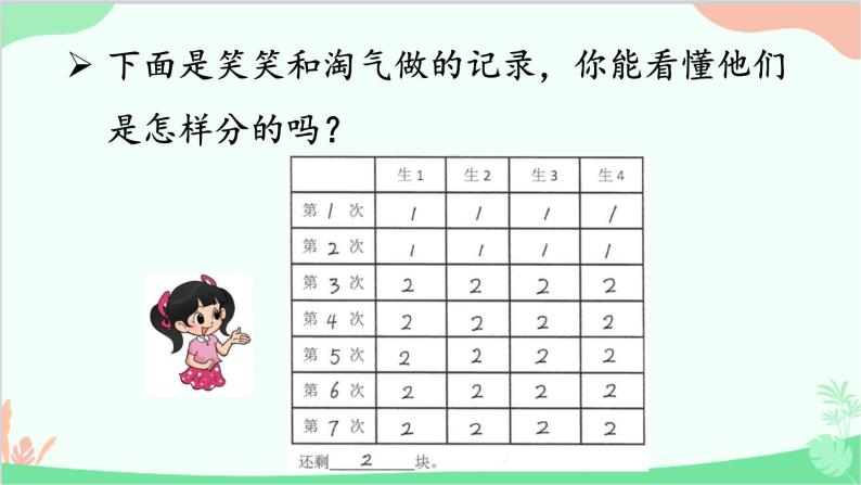 北师大版数学二年级上册 七  分一分与除法-第3课时  分糖果课件04