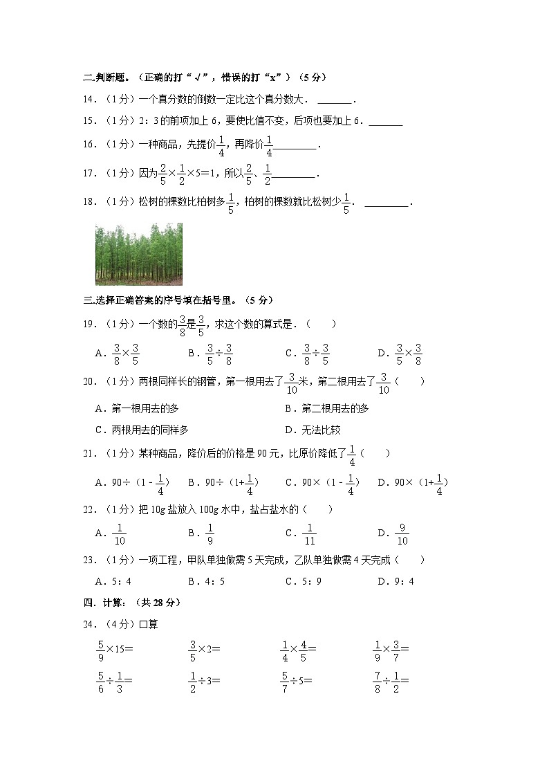 2023-2024学年湖北省黄冈市红安县六年级上学期期中数学试卷(含答案)第2页