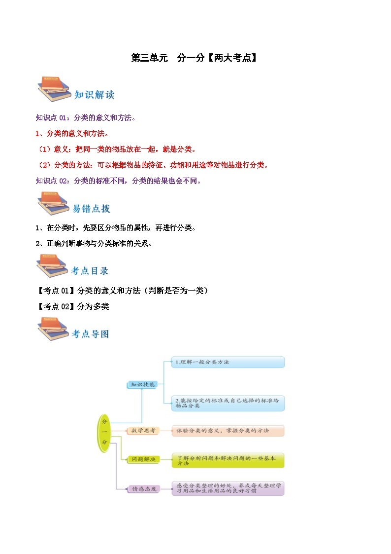 第三单元++分一分（知识清单）【两大考点】-2023-2024学年一年级数学上册期末核心考点集训（苏教版)01