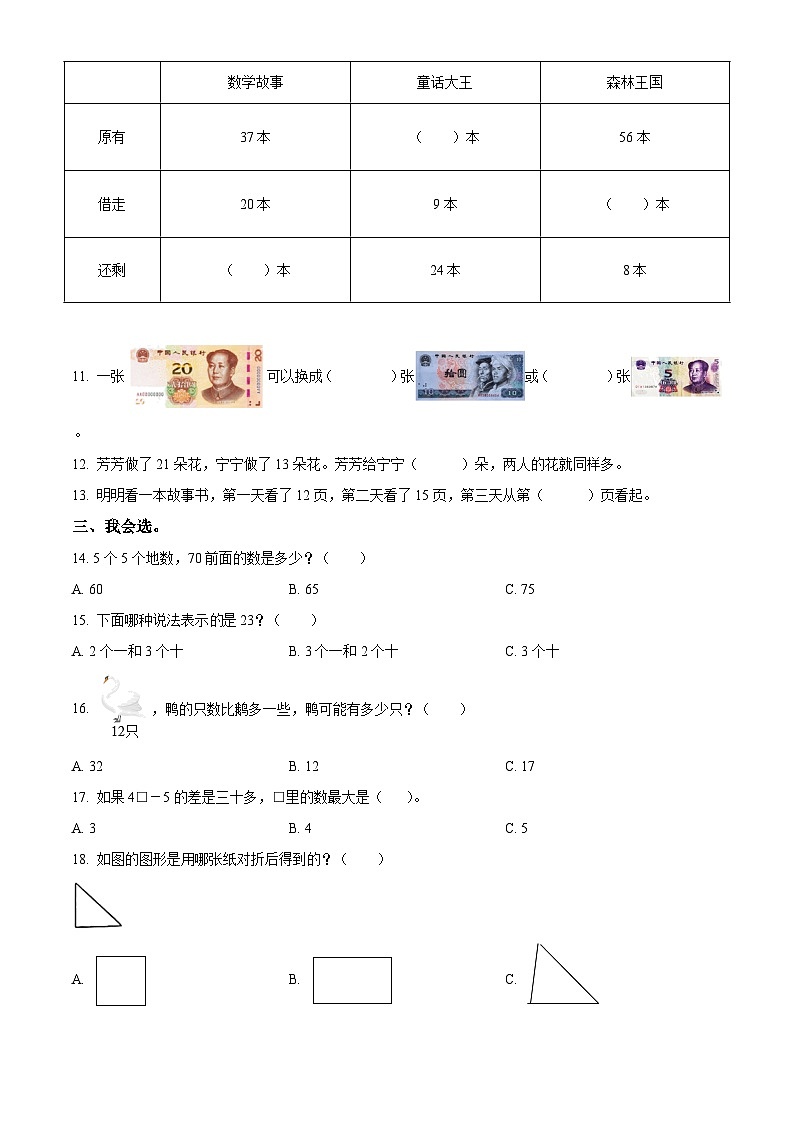 2021-2022学年江苏省南通市如东县苏教版一年级下册期末测试数学试卷第2页