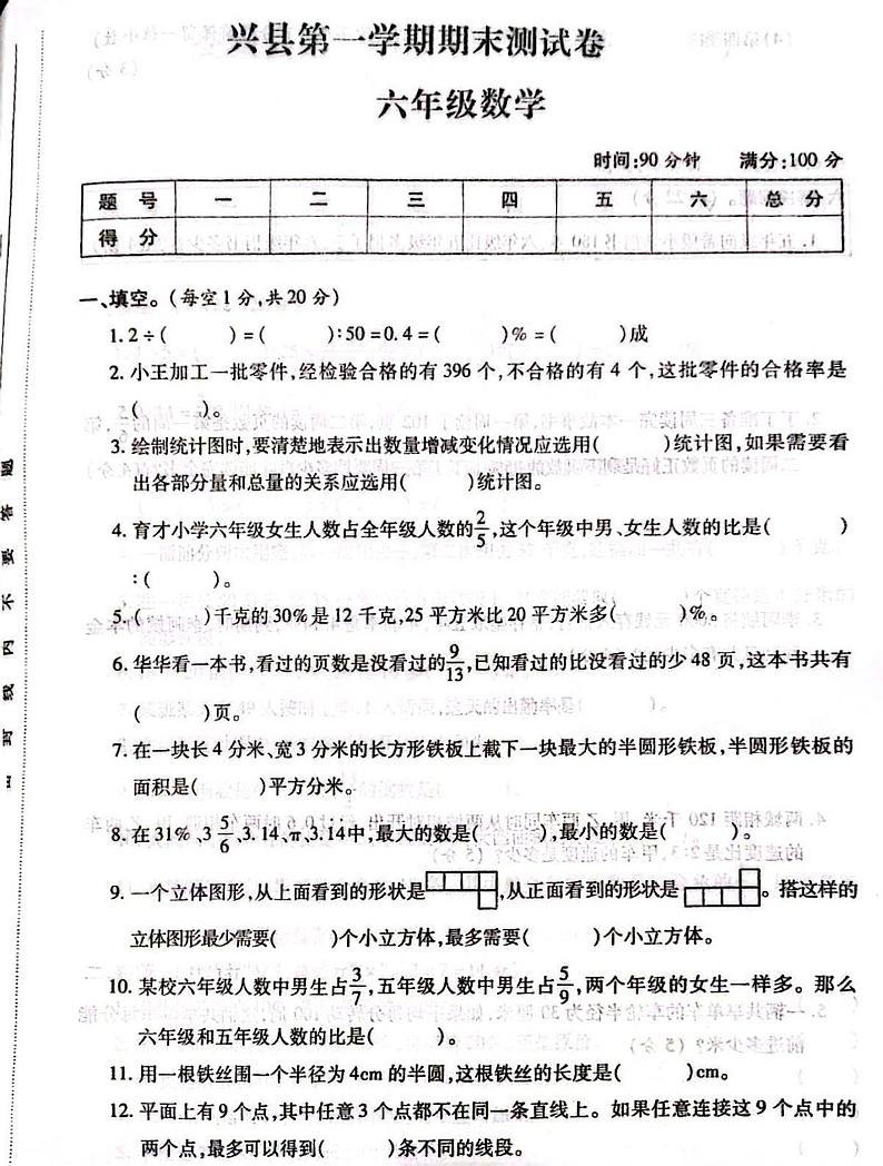 山西省吕梁市兴县2020-2021学年六年级上学期期末数学试题01