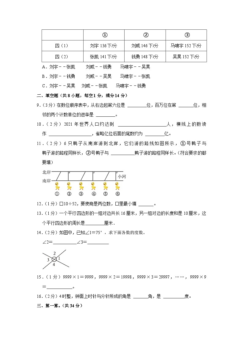 2022-2023学年湖南省长沙市芙蓉区四年级(上)期末数学试卷02
