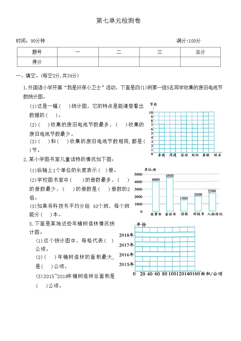 人教版数学四年级上册第七单元检测卷 (含答案)01