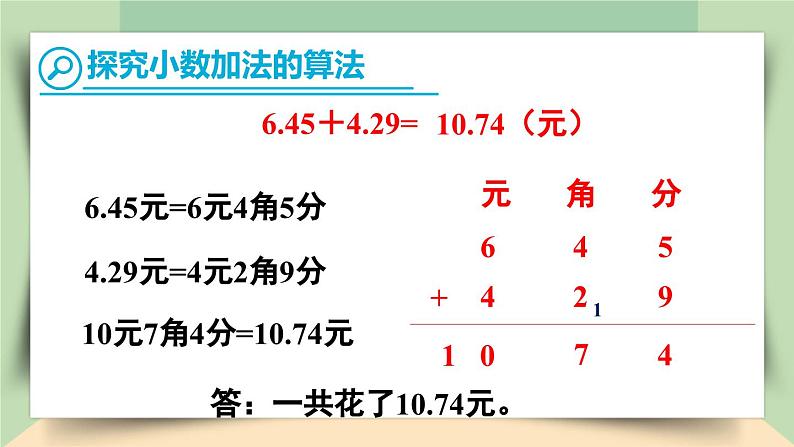 【核心素养】人教版小学数学四年级下册 6.1 小数加、减法(1) 课件+教案+导学案(含教学反思)06