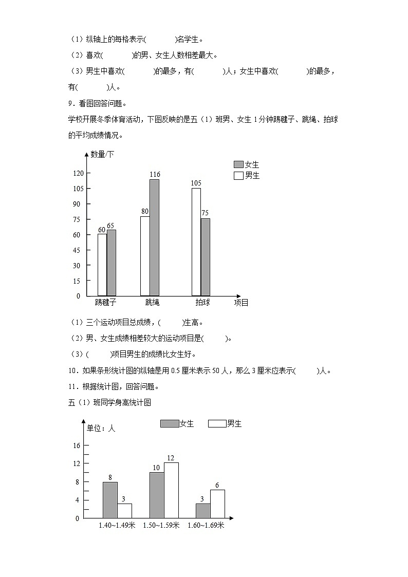 苏教版五年级上册期末高频考点数学试卷 (期末押题卷)第六单元统计表和条形统计图(二)(单元测试)03