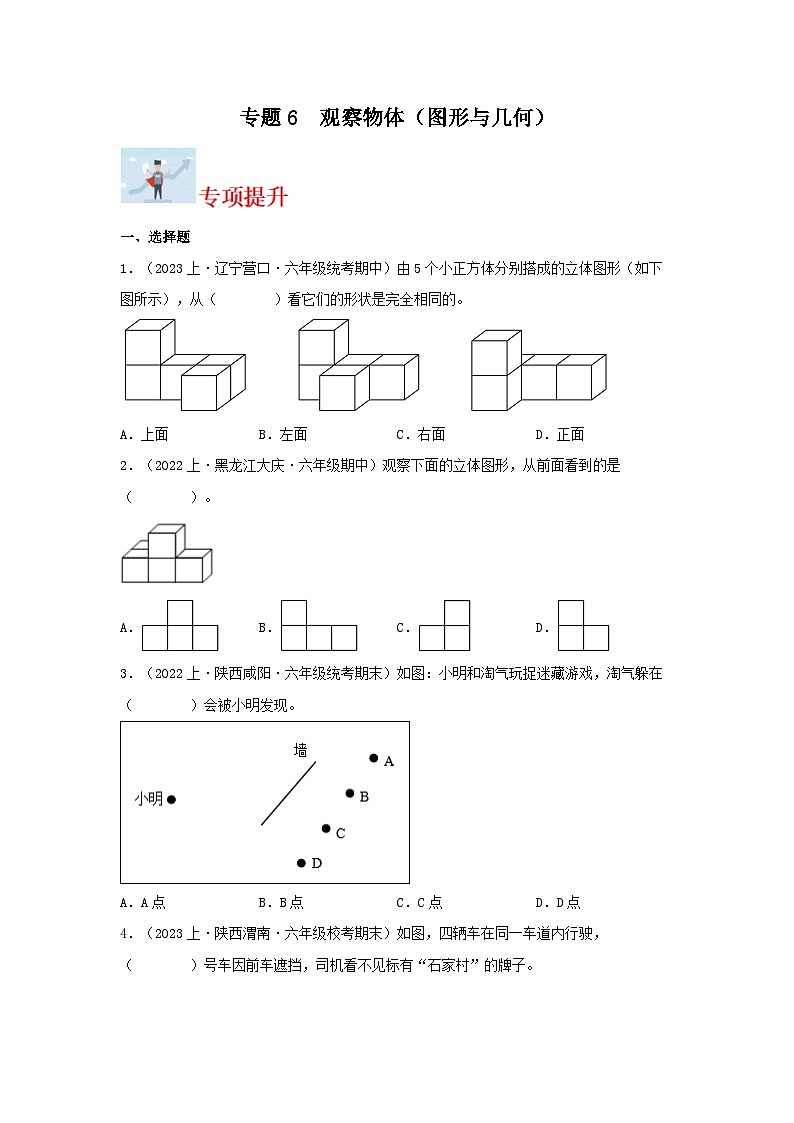 专题6观察物体(图形与几何)-2023-2024学年六年级上册数学寒假专项提升(北师大版)01