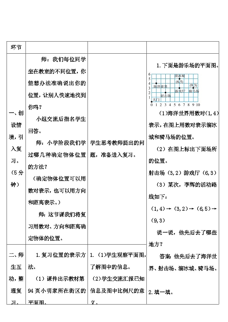 第六单元 2.图形与几何第六课时 图形与位置(导学案) - 副本02