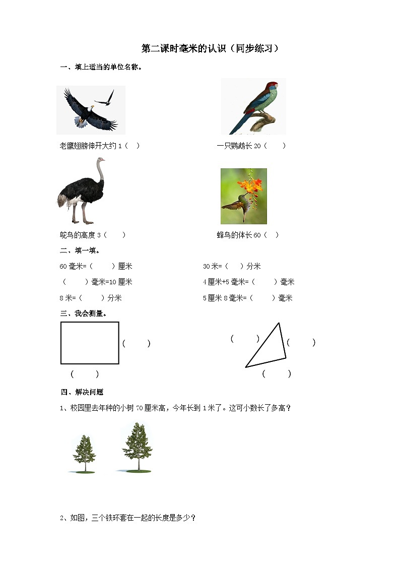 二下第二单元第二课时毫米的认识(试卷)01