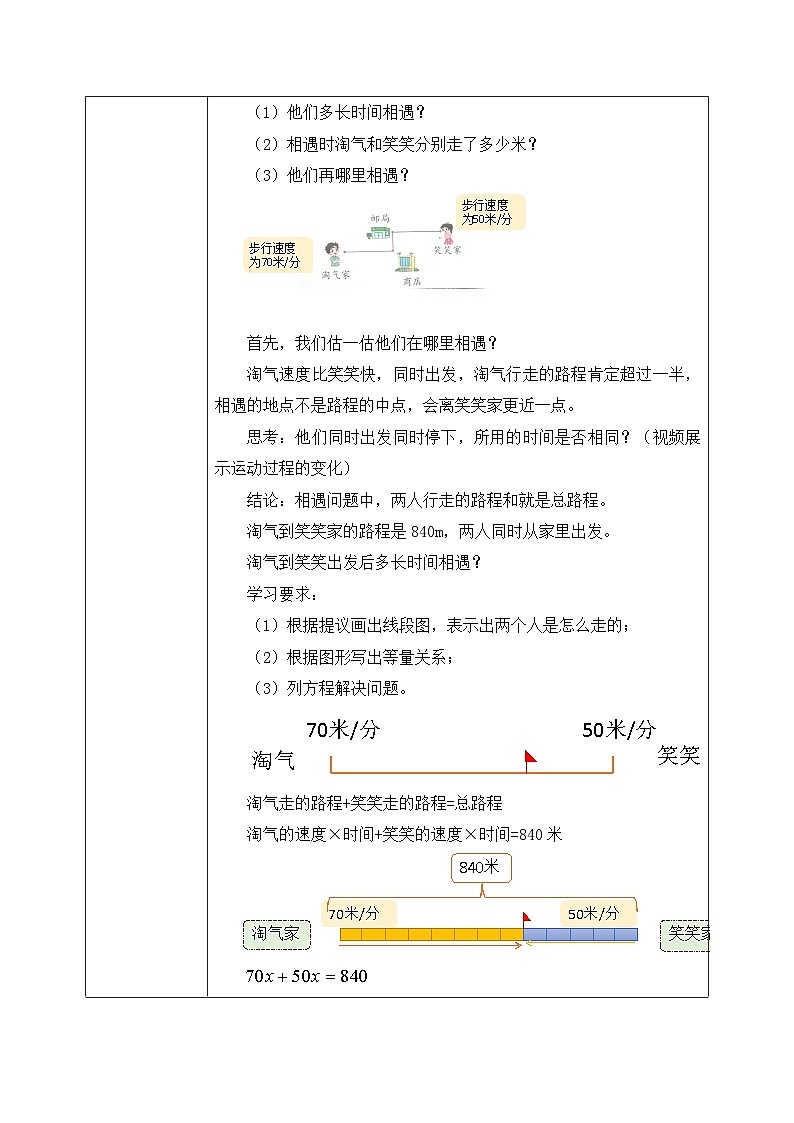 北师大版五下7.2《相遇问题》教学设计第3页