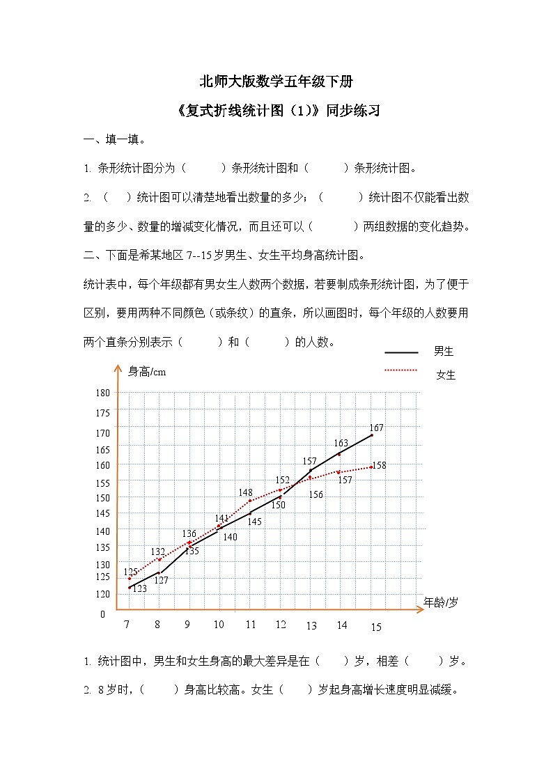 北师大版五下8.2《复式折线统计图》同步练习第1页
