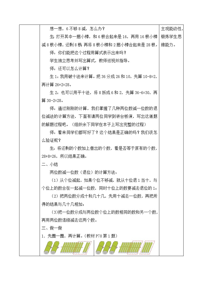【核心素養(yǎng)】人教版數(shù)學(xué)一年級(jí)下冊(cè)-6.3.2 兩位數(shù)減一位數(shù)整十?dāng)?shù)（退位）（教學(xué)設(shè)計(jì)含反思）第3頁(yè)
