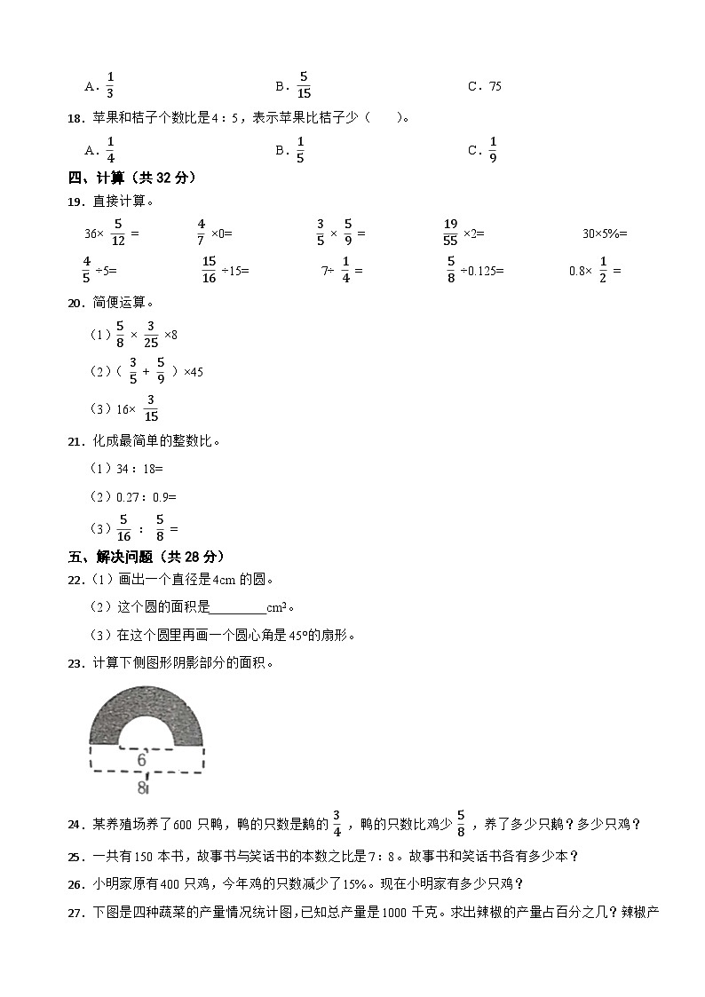 吉林省白城市通榆县2020-2021学年六年级上学期数学期末试卷第2页