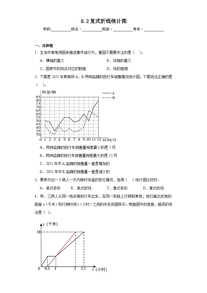 8.2复式折线统计图同步练习 北师大版数学五年级下册第1页