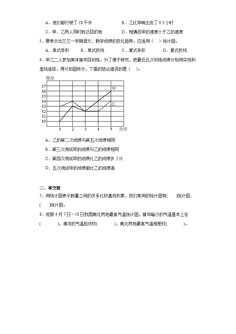 8.2复式折线统计图同步练习 北师大版数学五年级下册第2页