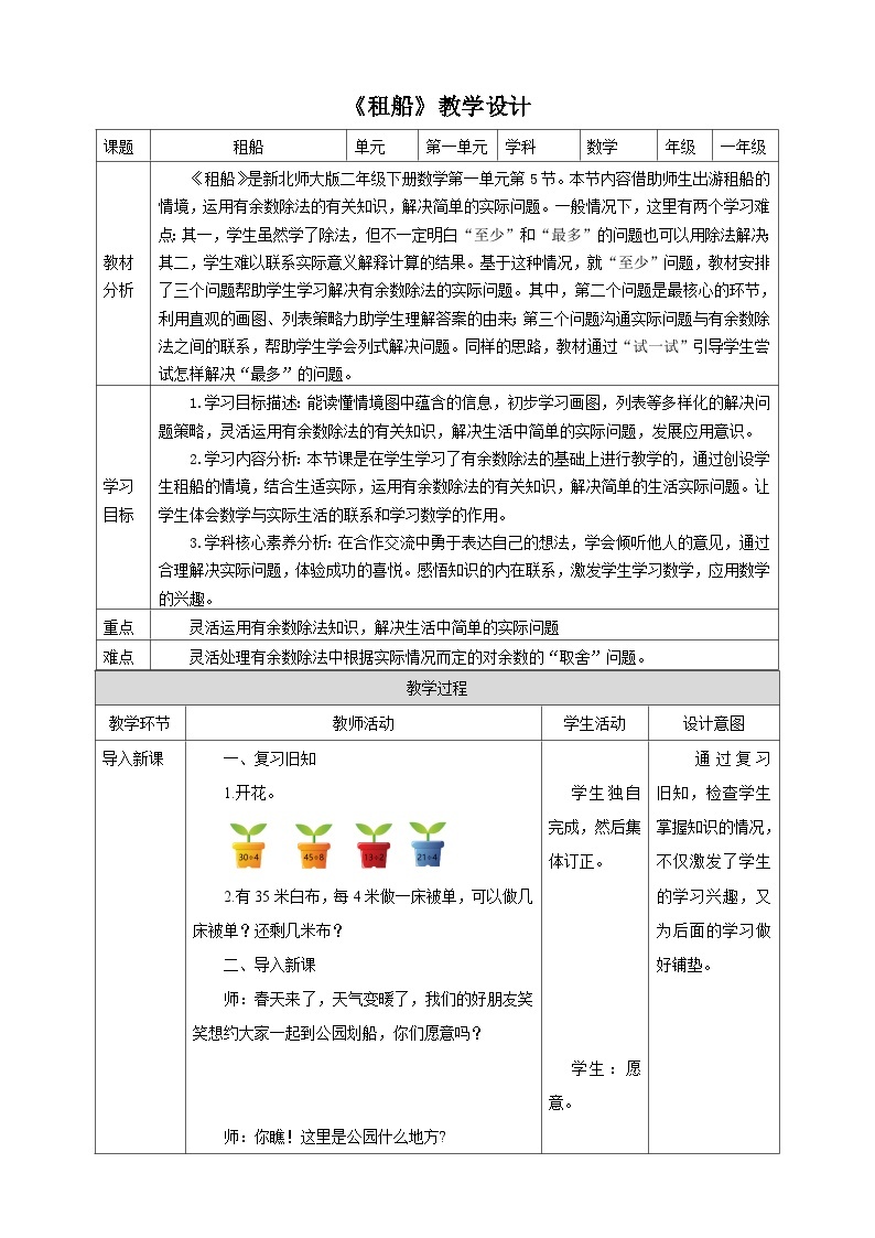 【核心素养】北师大数学二年级下册 1.5《租船》课件01