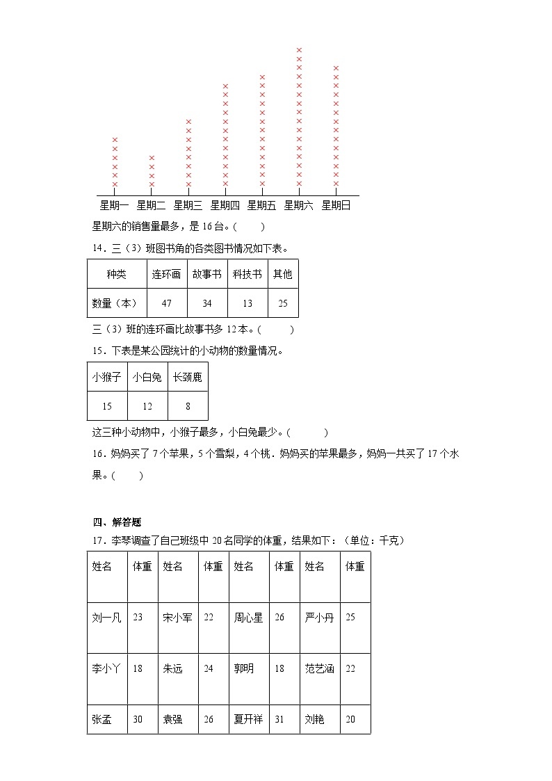 第三单元周末活动中的数学同步练习 浙教版数学三年级下册03