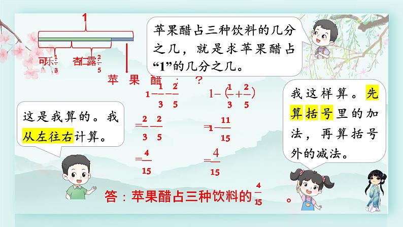 冀教版五年级数学下册教学课件 第二单元 异分母分数加减法第三课时 异分母分数加减(3)第4页