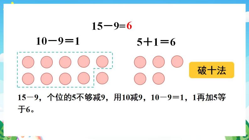 【新课标】人教版数学一年级下册 2.1《十几减9(1)》课件07