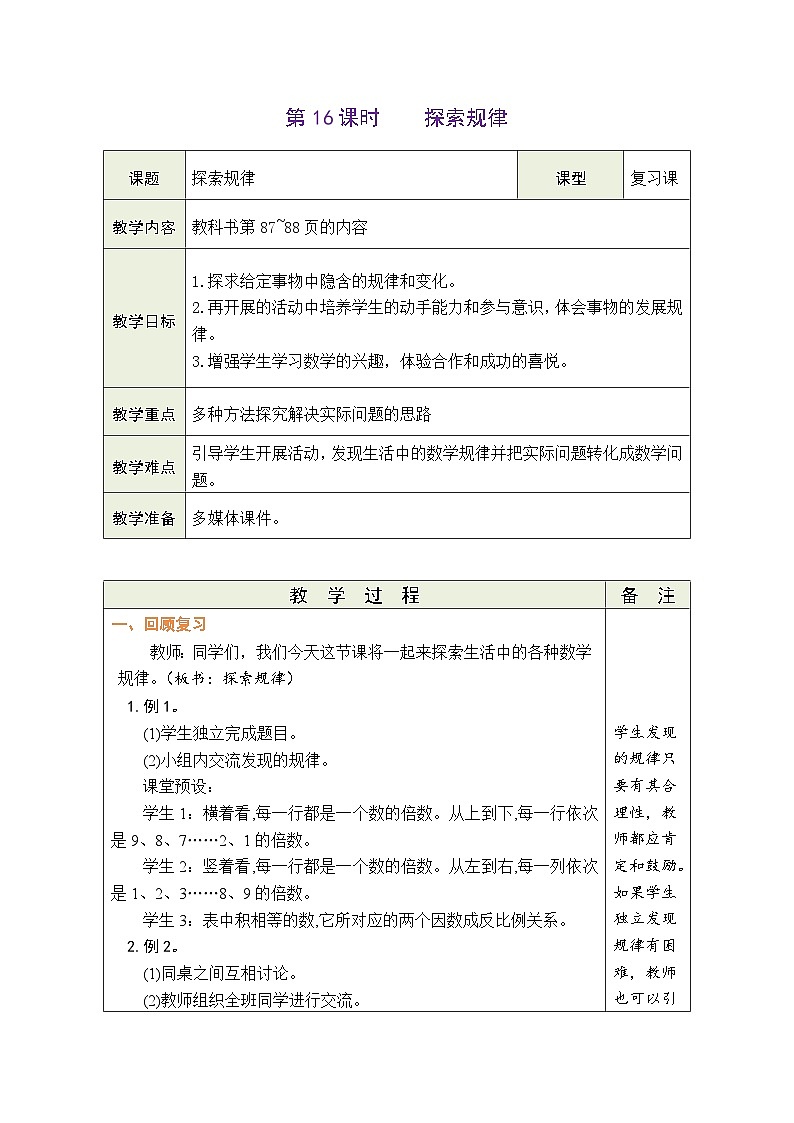 总复习 第16课时 探索规律(教案)-2023-2024学年六年级下册数学北师大版01
