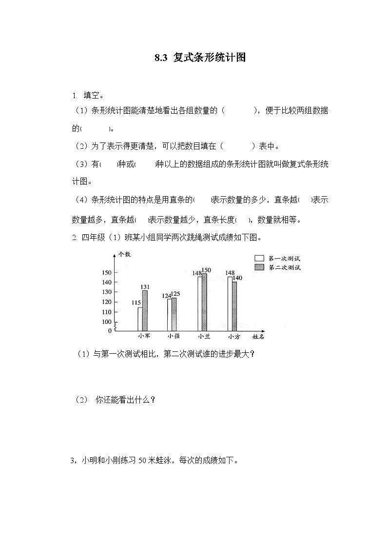 人教版数学四年级下册 8.3《复式条形统计图》课件+教案+练习01