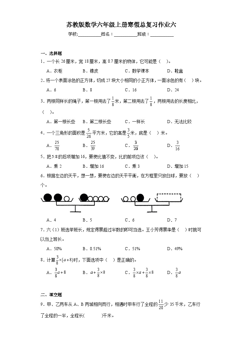 寒假总复习（试题）-2023-2024学年苏教版数学六年级上册 (2)