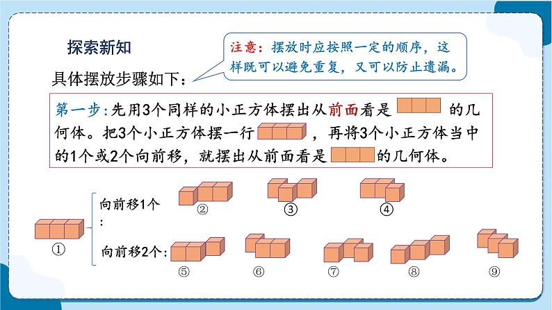 第1课时 根据从一个方向观察到的平面图形拼摆立体图形第4页