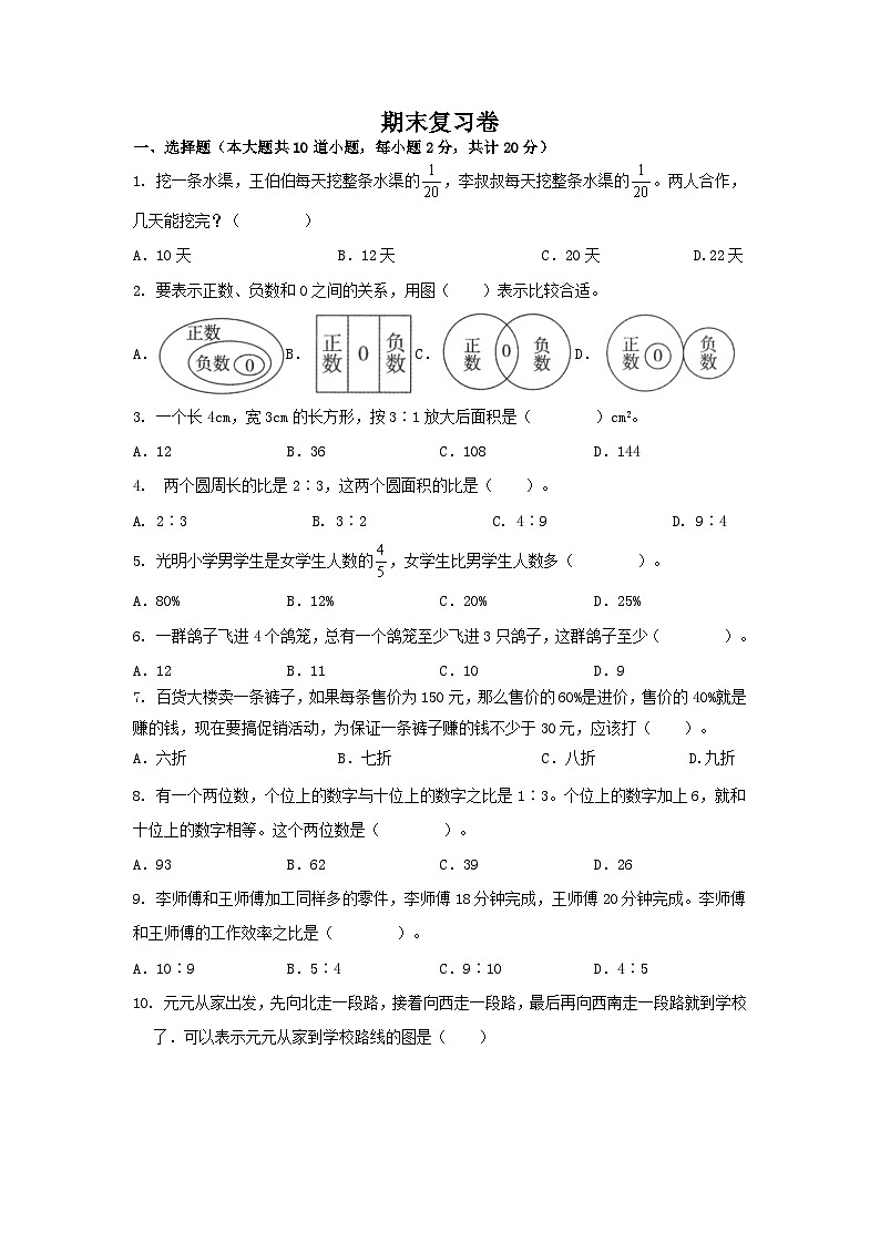 期末复习卷(试题)-2023-2024学年六年级数学下册人教版+.1第1页