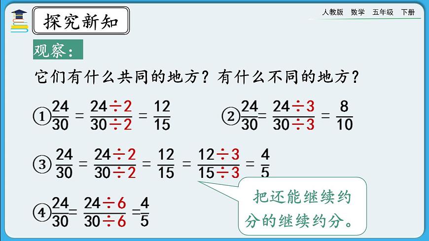 人教版數(shù)學(xué)五年級(jí)下冊(cè) 4.4.4《約分》PPT課件第4頁(yè)