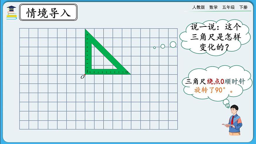 人教版數(shù)學(xué)五年級下冊 5.2《在方格紙上畫出簡單圖形旋轉(zhuǎn)后的圖形》PPT課件第2頁