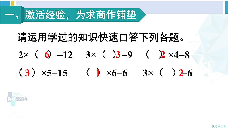人教版二年级数学下册 2 表内除法(一) 第1课时 用2-6的乘法口诀求商(1)(教学课件)第2页