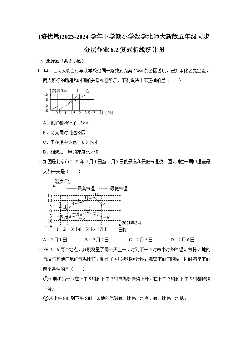 8.2复式折线统计图(培优篇)2023_2024学年下学期小学数学北师大新版五年级同步分层作业01