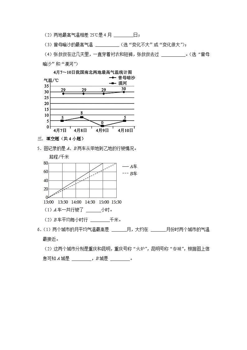 8.2复式折线统计图(培优篇)2023_2024学年下学期小学数学北师大新版五年级同步分层作业03