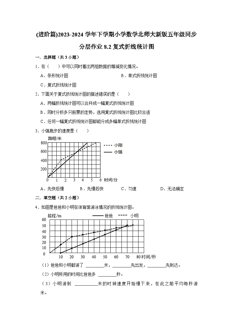 8.2复式折线统计图(进阶篇)2023_2024学年下学期小学数学北师大新版五年级同步分层作业第1页