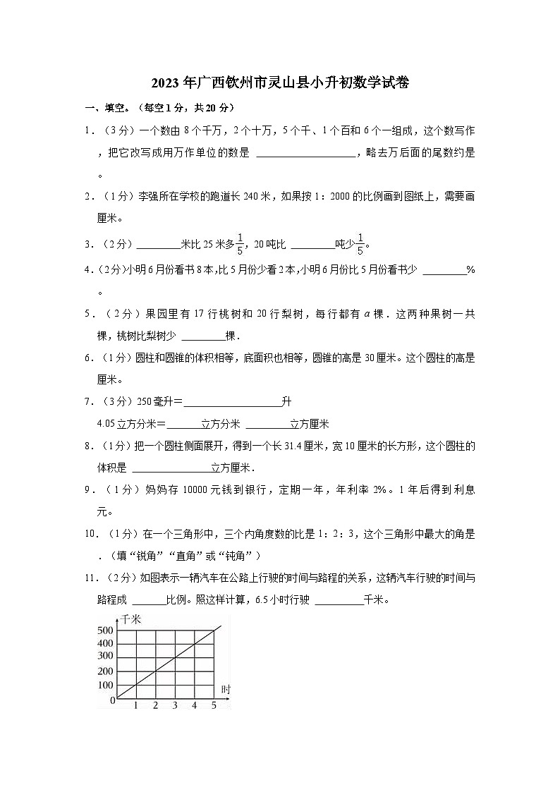 2023年广西钦州市灵山县小升初数学试卷第1页