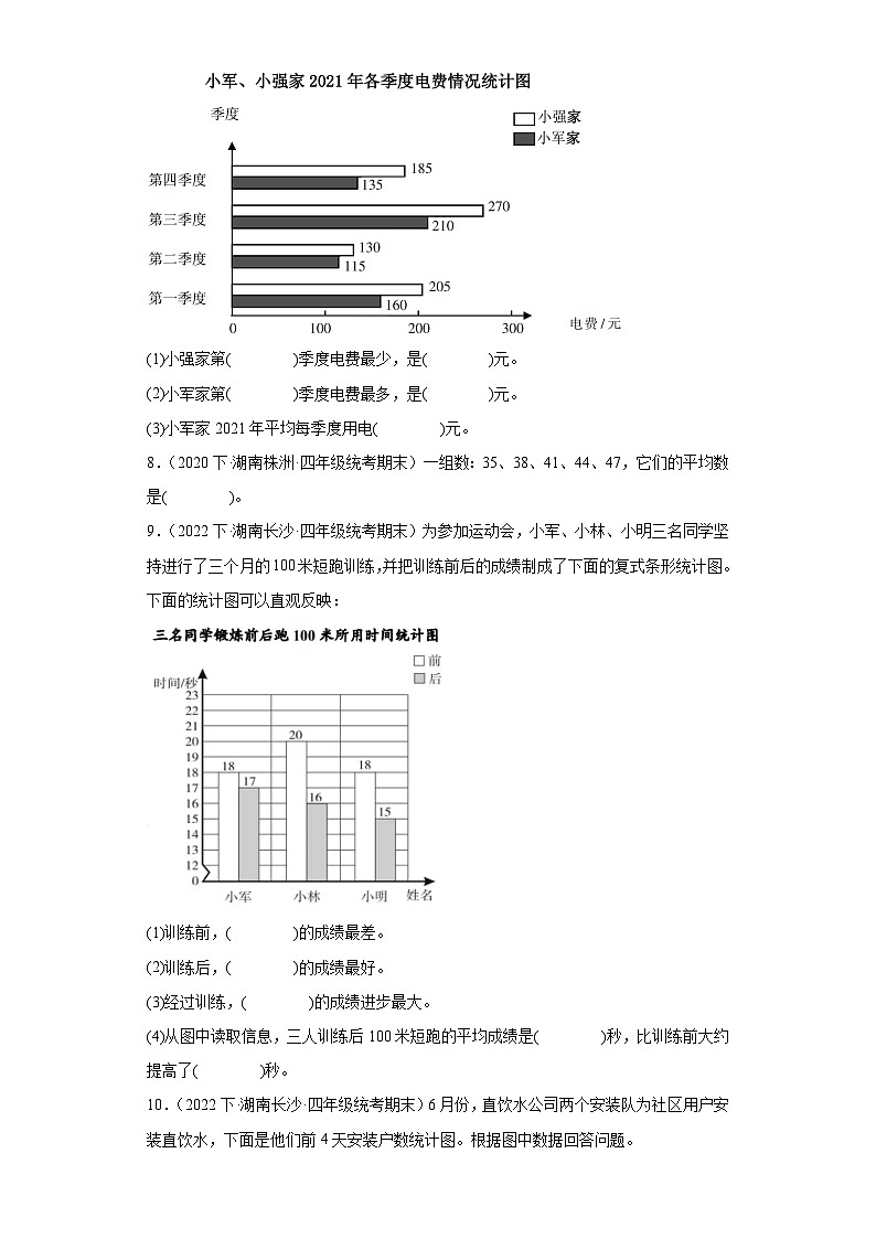 湖南省期末试题汇编-14平均数与条形统计图(经典常考题)-小学四年级数学下册(人教版)第2页