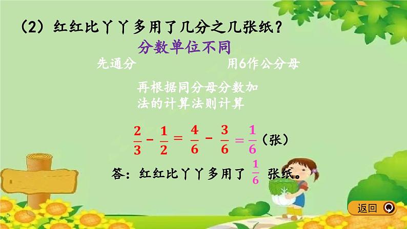 冀教版数学五年级下册 2.7 异分母分数加法和减法课件第5页