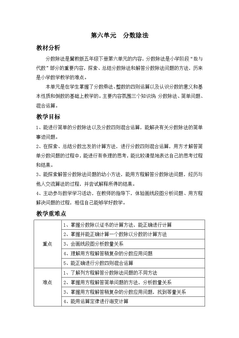 冀教版数学五年级下册 单元概述与课时安排 (7)教案第1页