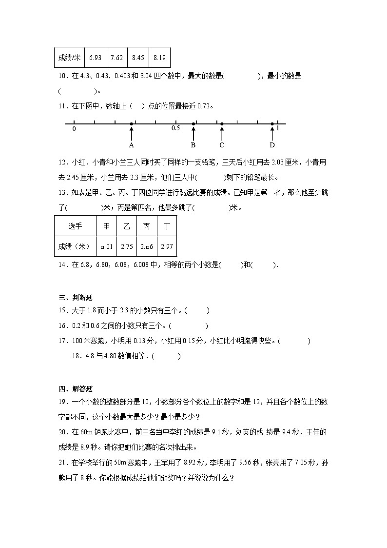 4.2.2小数的大小比较课堂通行证 人教版数学四年级下册练习试题02